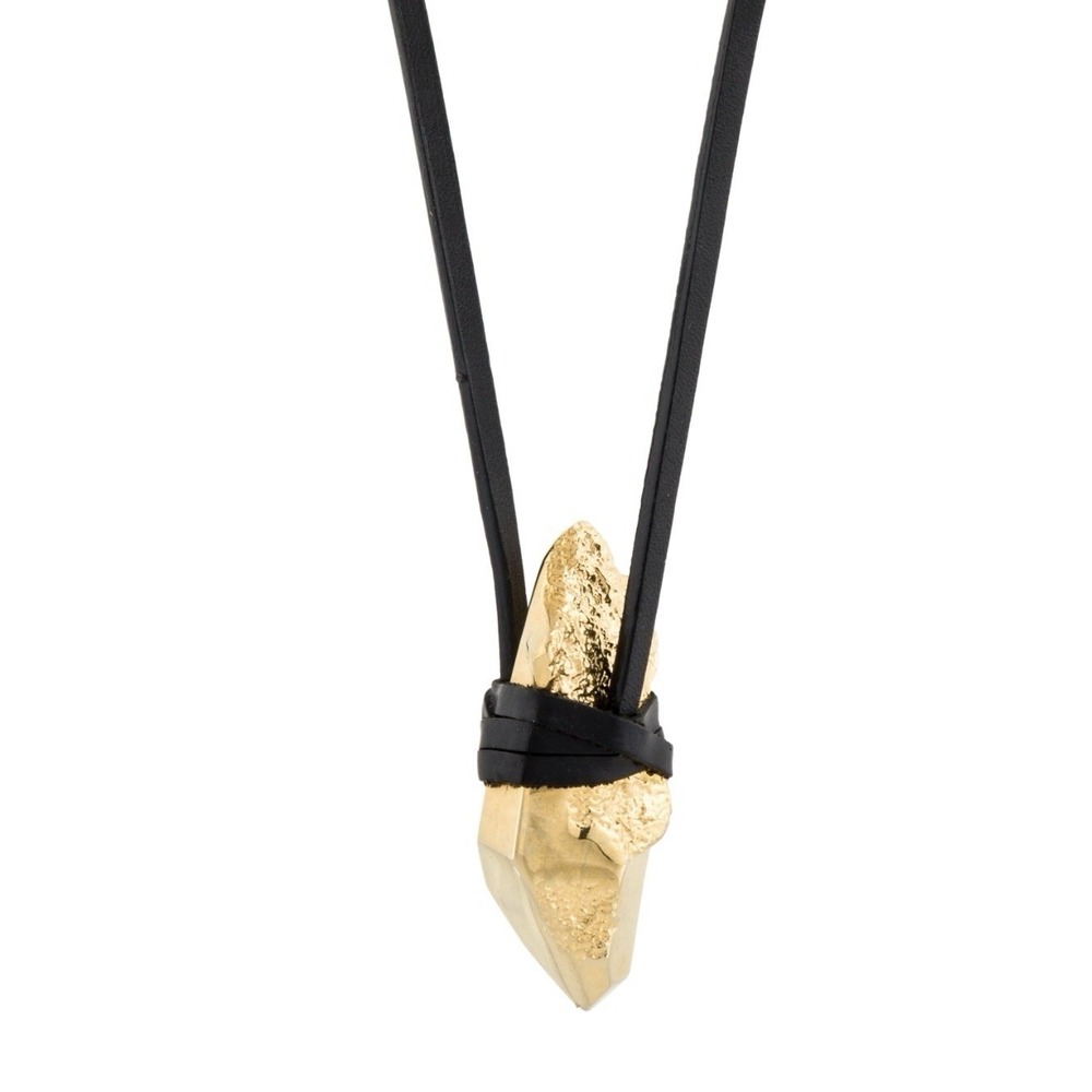 Michael Kors Leather Bolero Style Nugget Pendant Necklace Gold-Tone New 198$